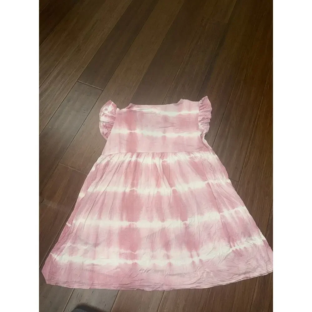Bibi pink and white horizontal tie-dye babydoll Medium  dress